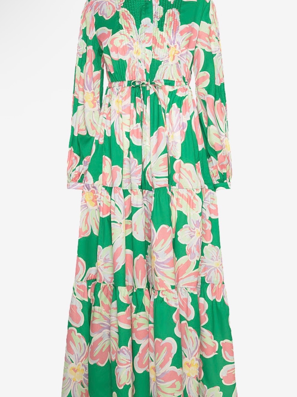 By Malina Green Floral Tiered Maxi Dress with Pink & Yellow Blooms NWT SIZE M - Picture 5 of 7